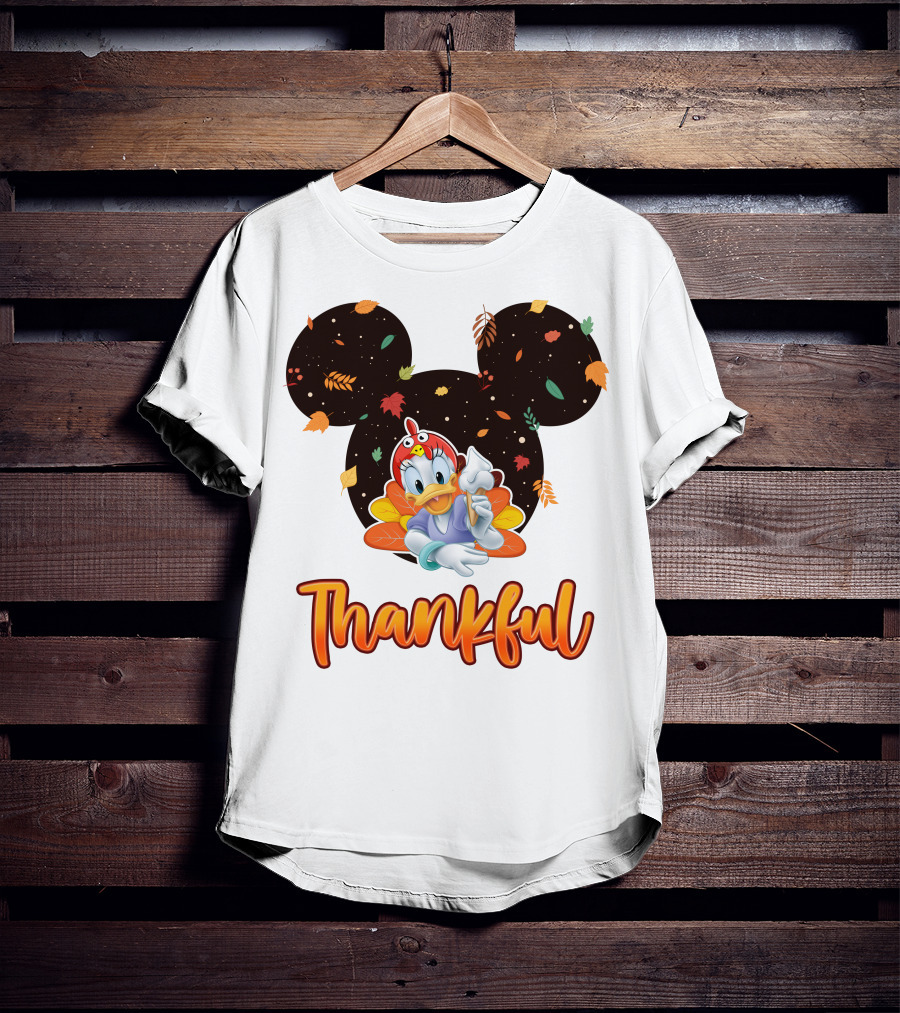 Thankful Daisy Thanksgiving Mickey Leaves T-Shirt