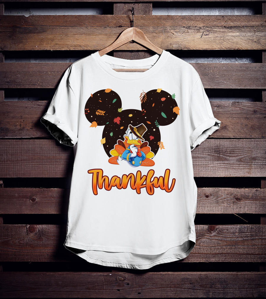 Thankful Donald Duck Mickey Ears Fall Leaves T-Shirt