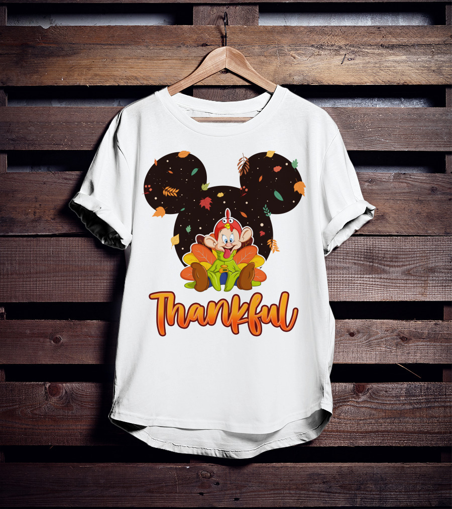 Thankful Dopey Thanksgiving Mickey Ears Fall Leaves T-Shirt