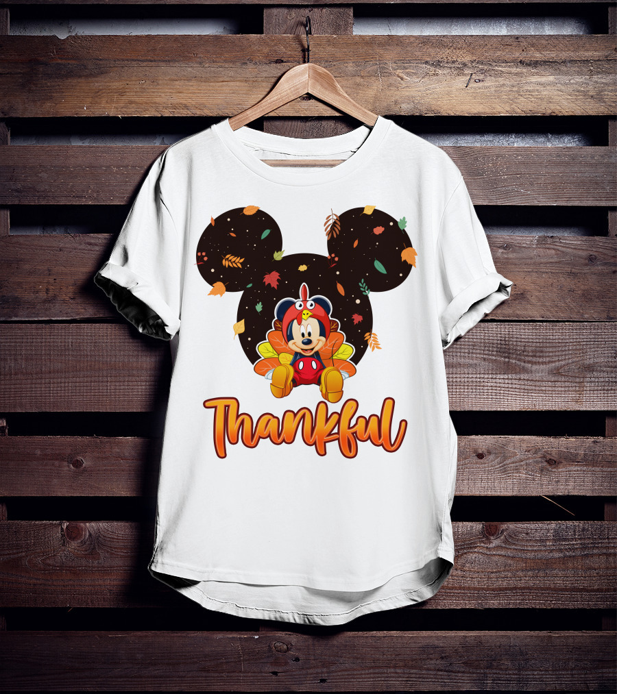 Thankful Mickey Mouse Thanksgiving Leaves T-Shirt