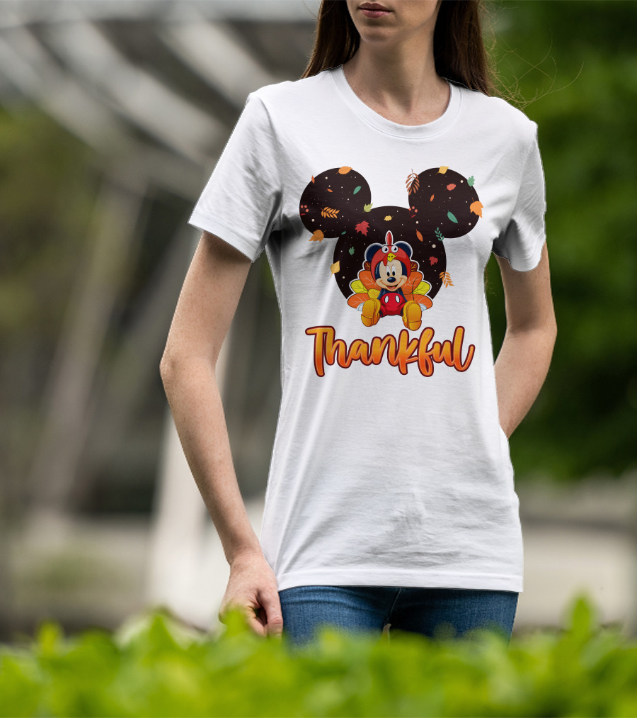 Thankful Mickey Mouse Thanksgiving Leaves T-Shirt