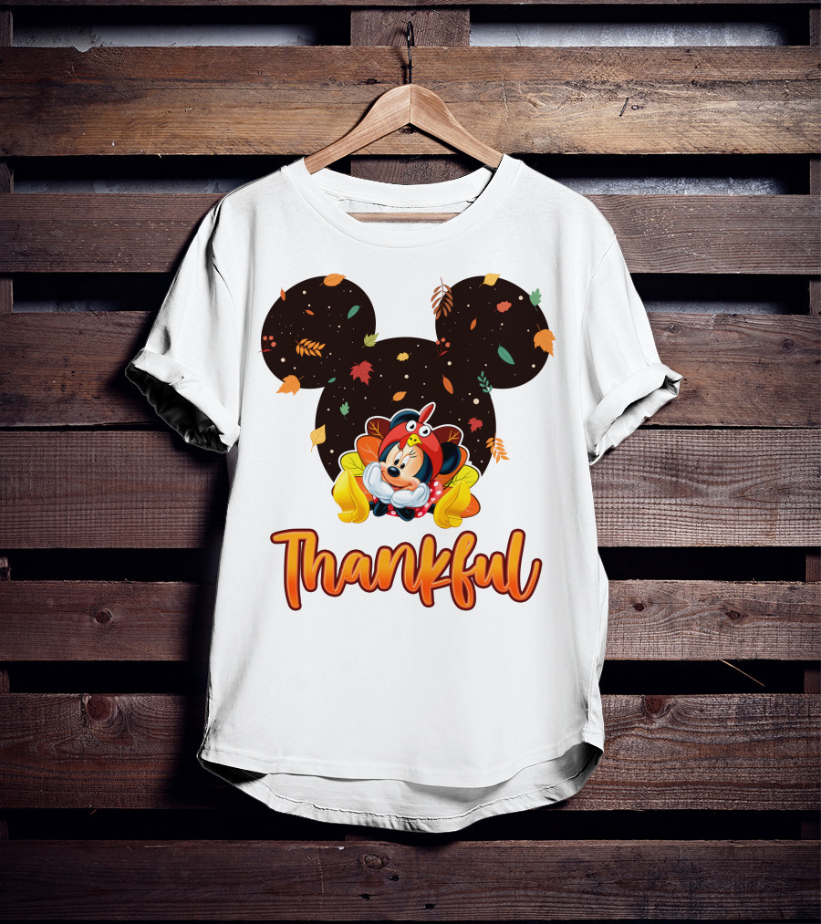 Thankful Minnie Mouse Autumn Leaves T-Shirt