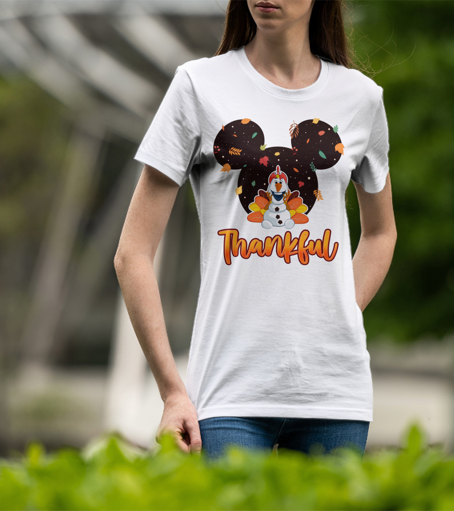 Thankful Olaf Autumn Leaves Mickey Ears T-Shirt