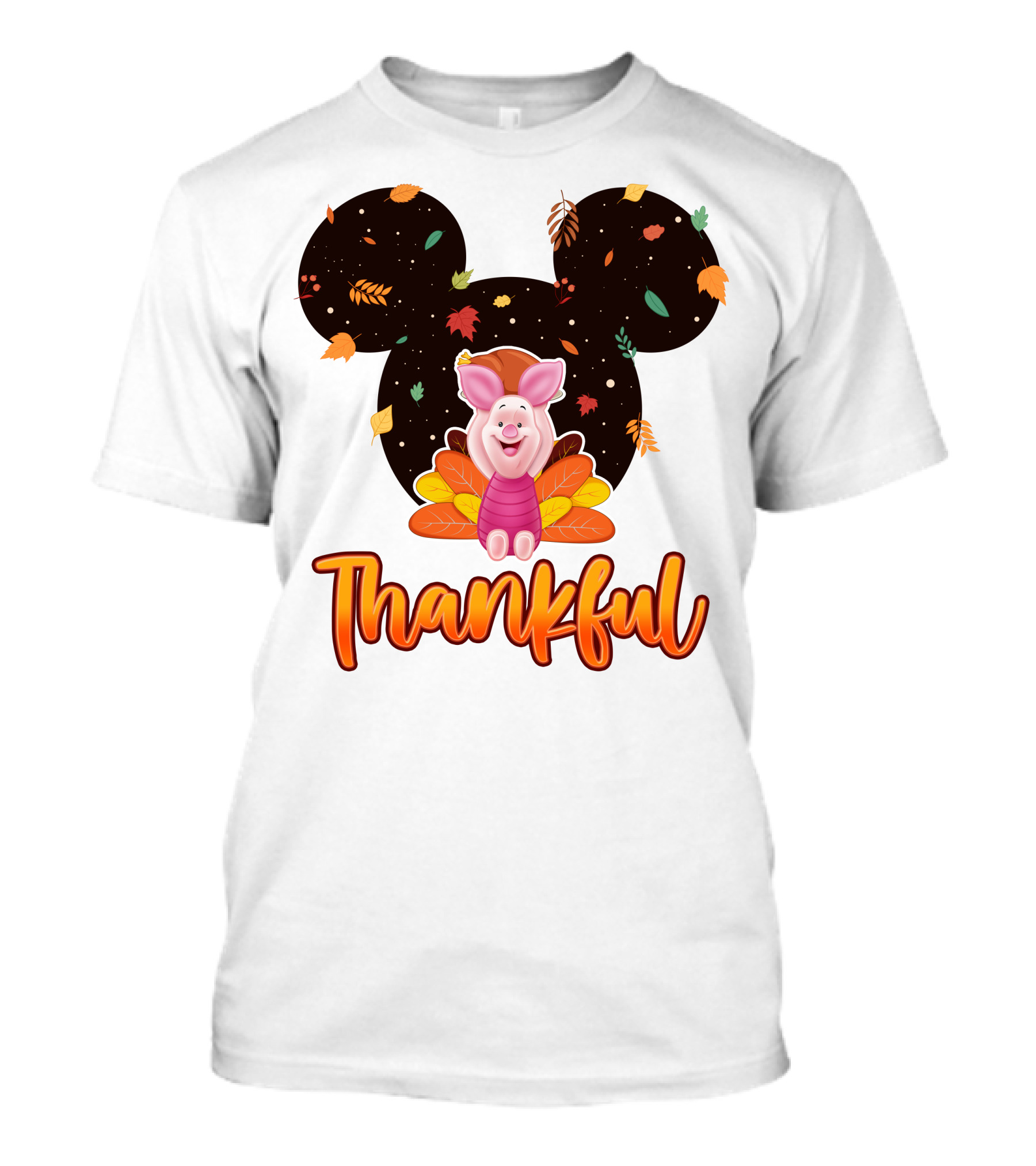 Thankful Piglet With Mickey Ears And Autumn Leaves T-Shirt