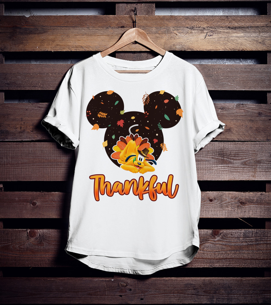 Thankful Pluto In Autumn Leaves Mickey Ears T-Shirt