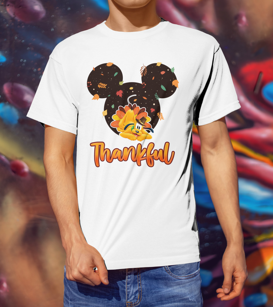 Thankful Pluto In Autumn Leaves Mickey Ears T-Shirt
