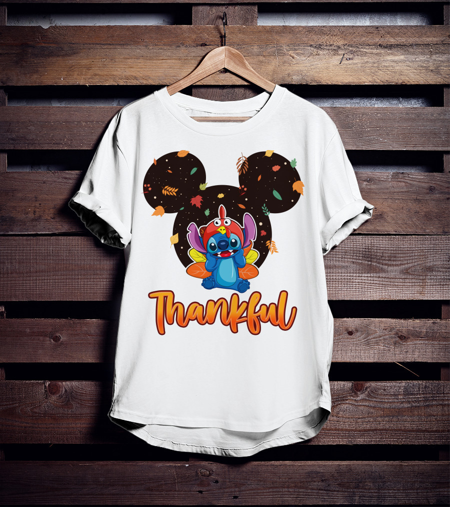 Thankful Stitch Thanksgiving Mickey Ears Autumn Leaves T-Shirt