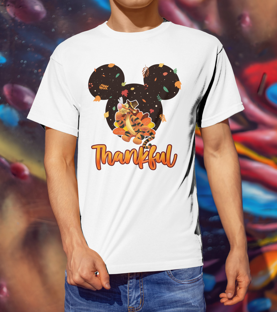 Thankful Tigger With Autumn Leaves And Mickey Ears T-Shirt