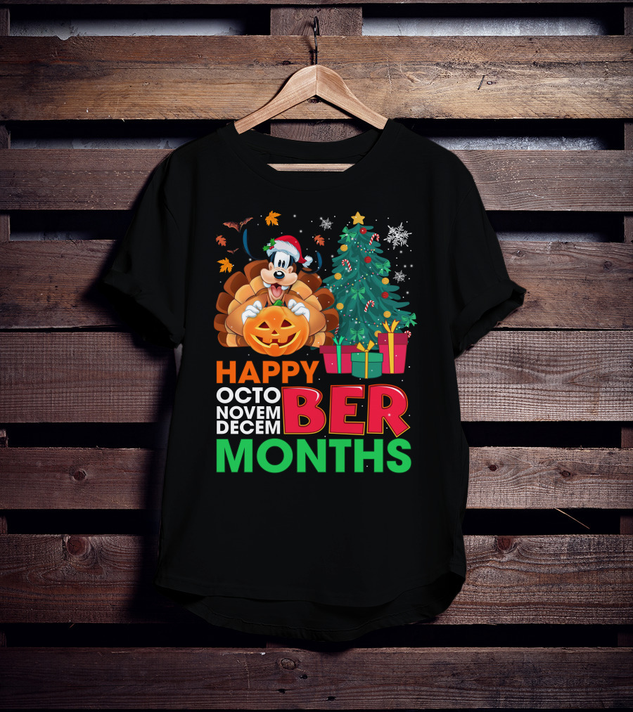 Happy Octo Novem Decem Ber Months Goofy Pumpkin Christmas Tree T-Shirt