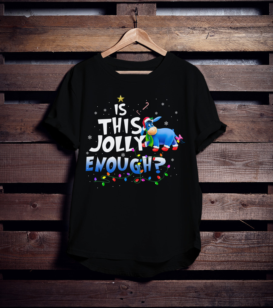 Eeyore Is This Jolly Enough Christmas Lights Santa Hat T-Shirt
