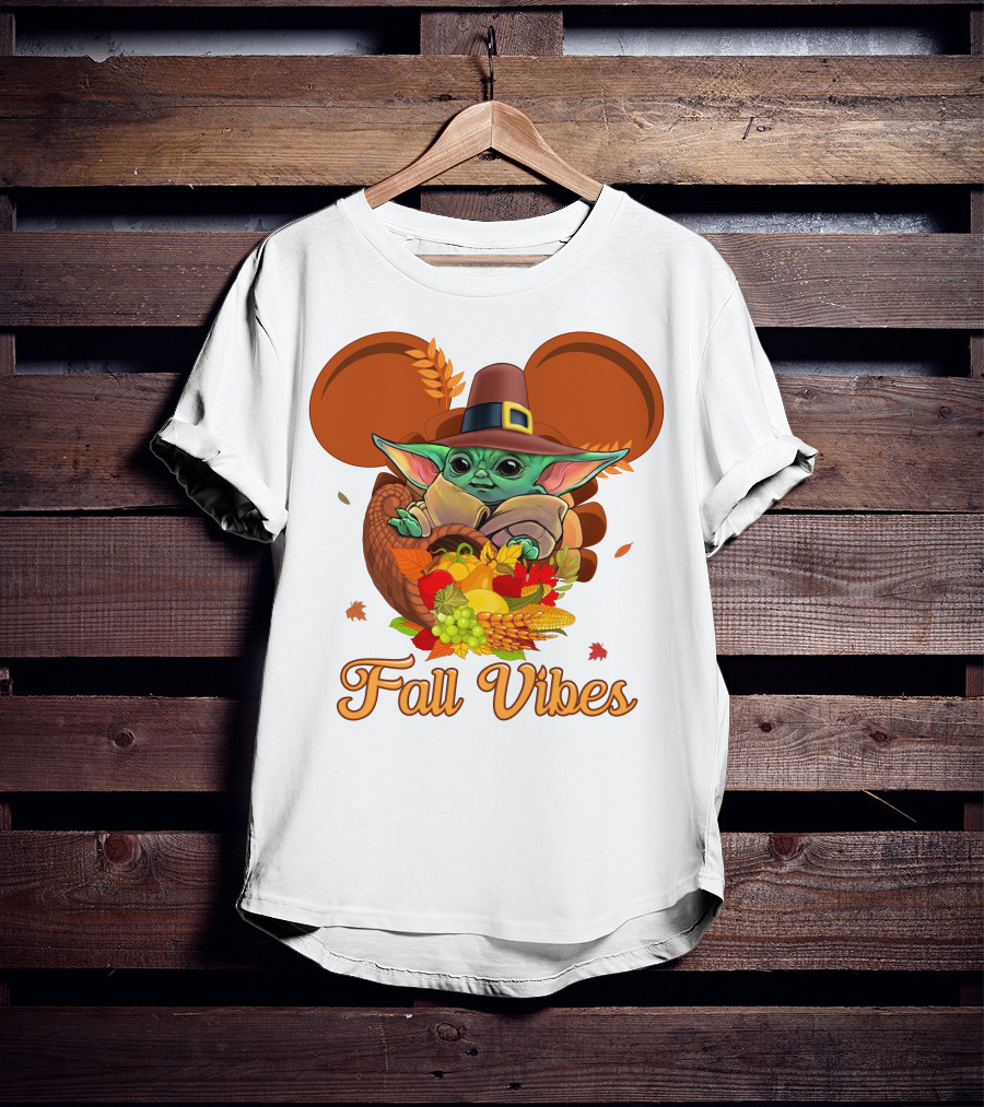 Fall Vibes Baby Yoda Mickey Ears Cornucopia T-Shirt