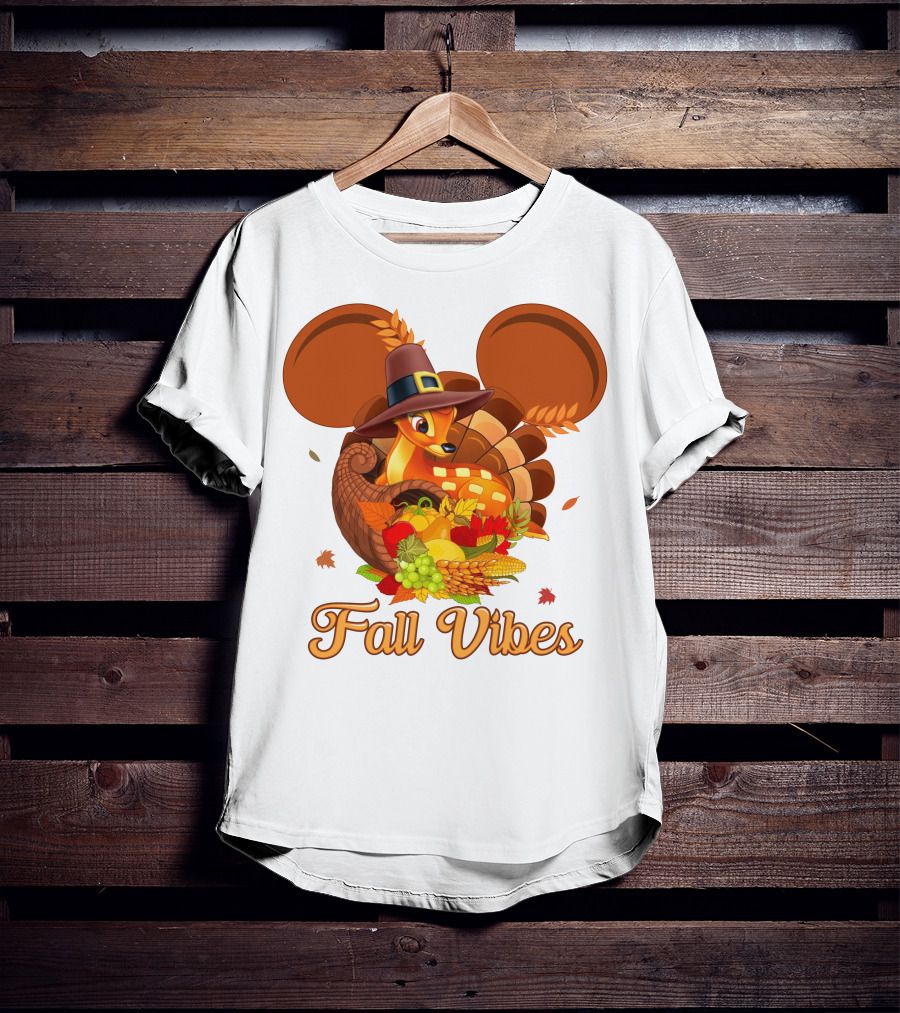 Fall Vibes Bambi Thanksgiving Mouse Ears Cornucopia T-Shirt