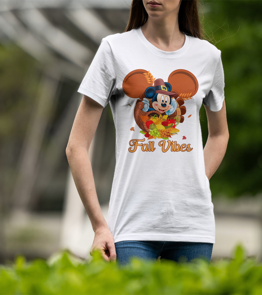 Mickey Mouse Fall Vibes Cornucopia Harvest Hat T-Shirt
