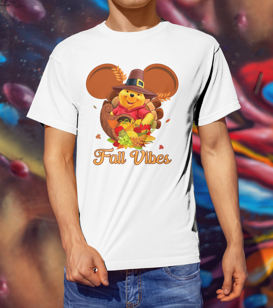 Fall Vibes Pooh Thanksgiving Cornucopia T-Shirt