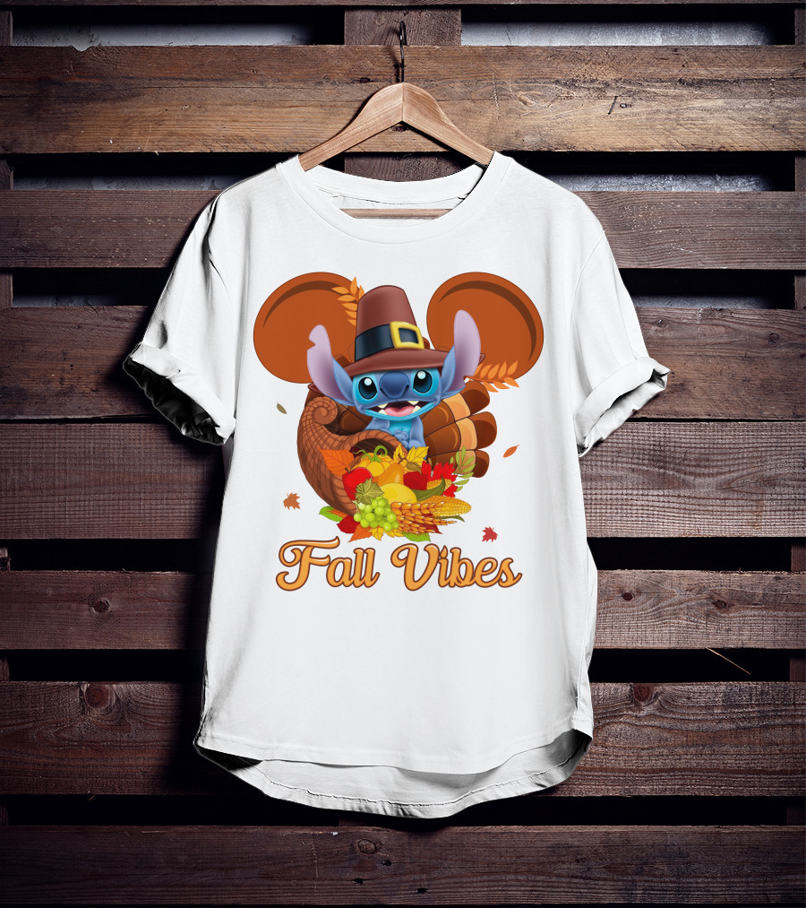 Fall Vibes Stitch Thanksgiving Cornucopia T-Shirt