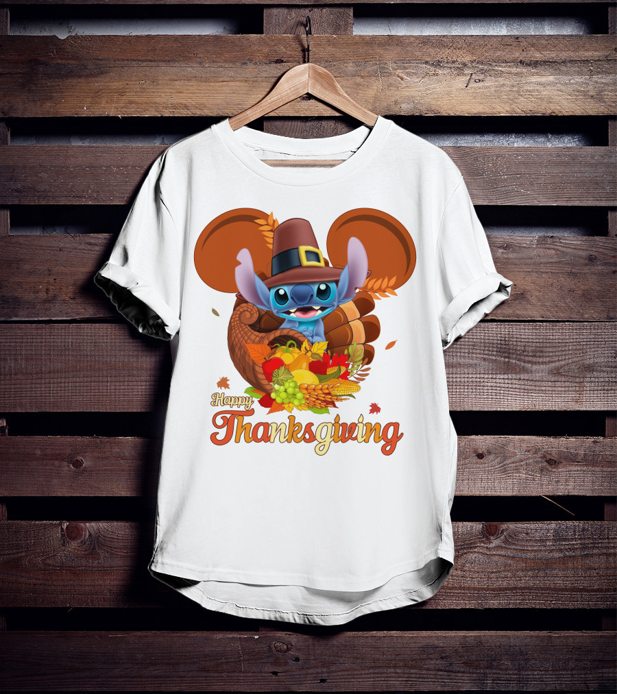 Stitch Happy Thanksgiving Cornucopia Pilgrim Hat T-Shirt