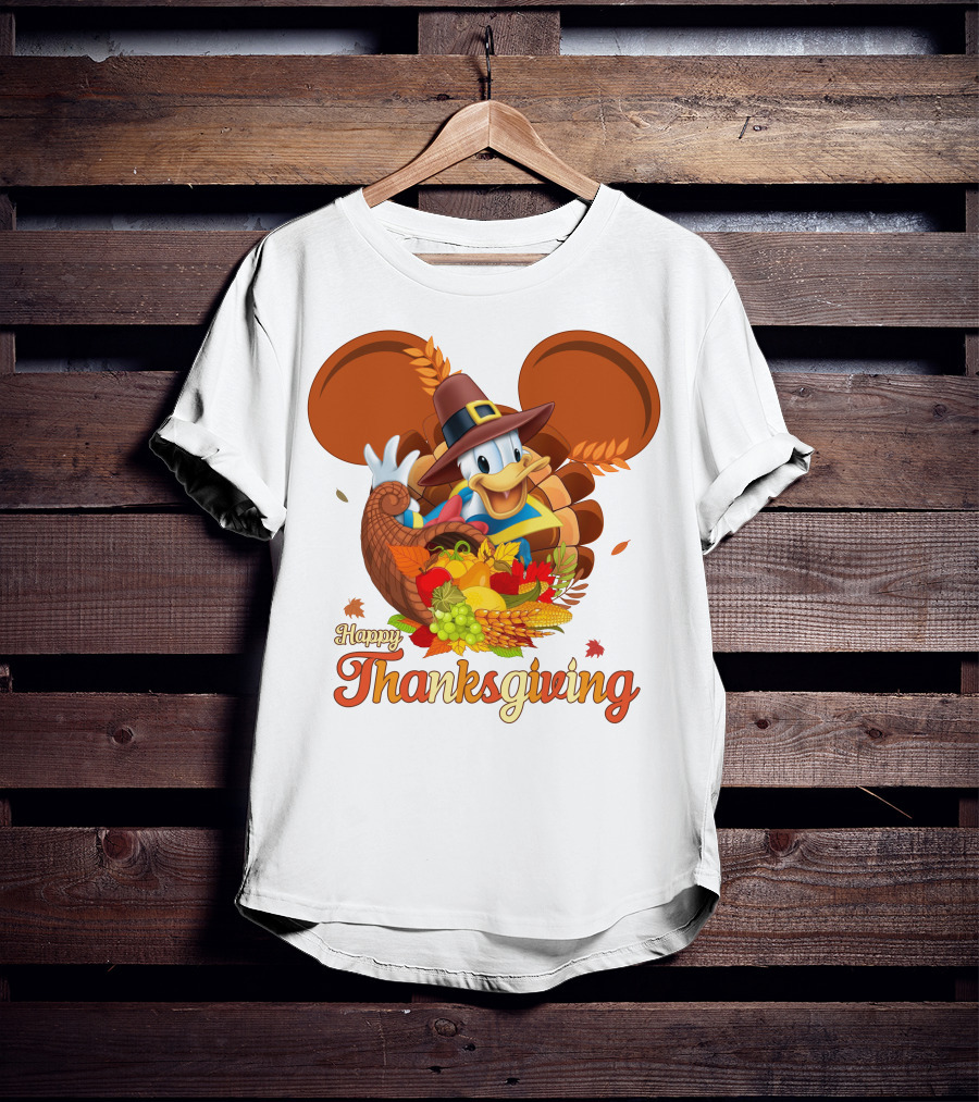 Happy Thanksgiving Donald Duck Cornucopia T-Shirt