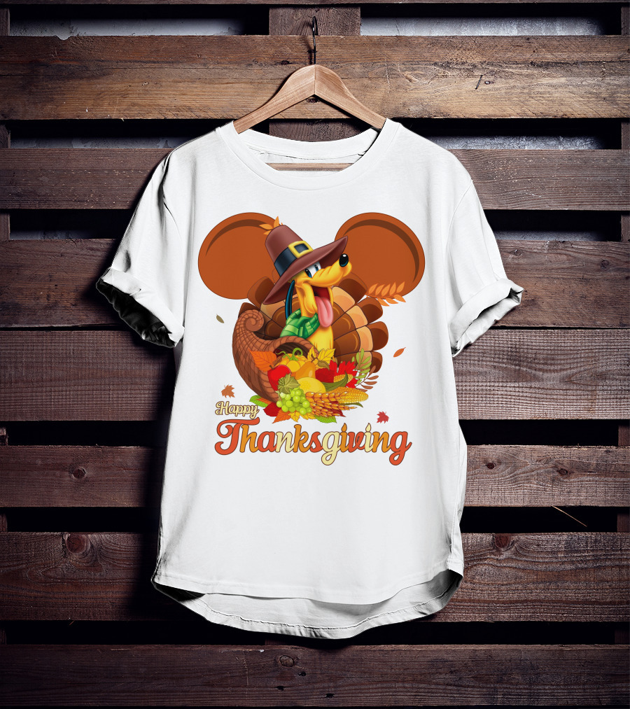 Pluto Happy Thanksgiving Cornucopia Hat And Autumn Harvest T-Shirt