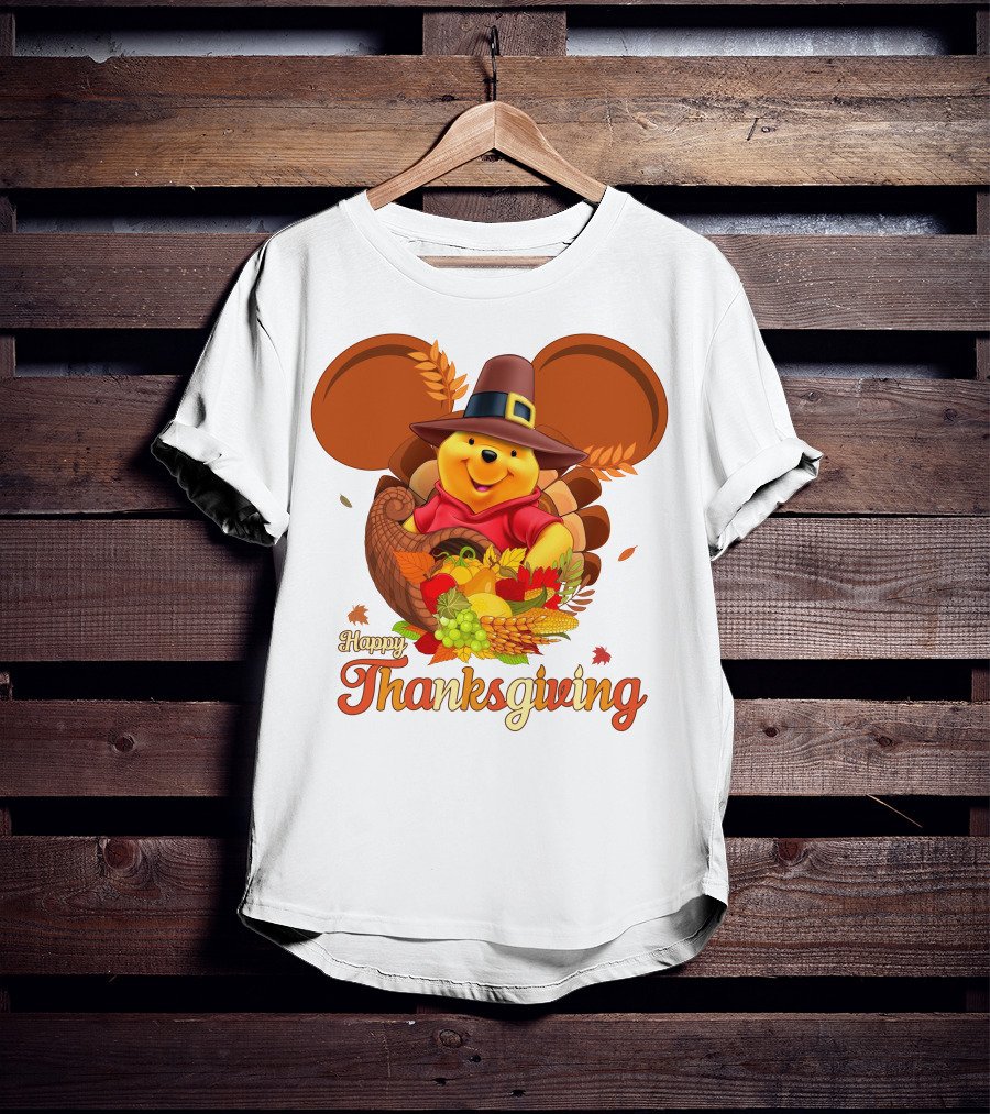 Happy Thanksgiving Pooh Cornucopia T-Shirt