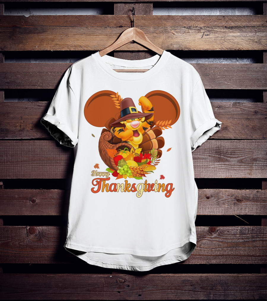 Happy Thanksgiving Tigger Cornucopia Celebration T-Shirt
