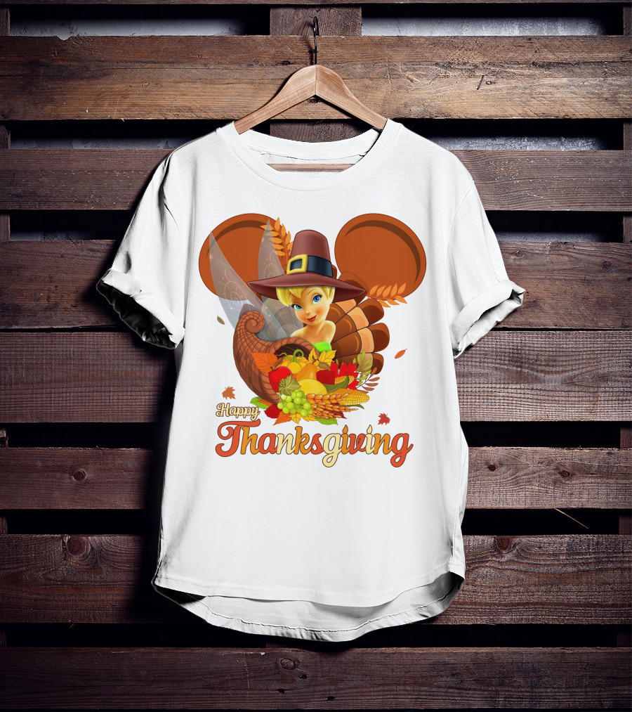 Happy Thanksgiving Tinker Bell Cornucopia Hat T-Shirt