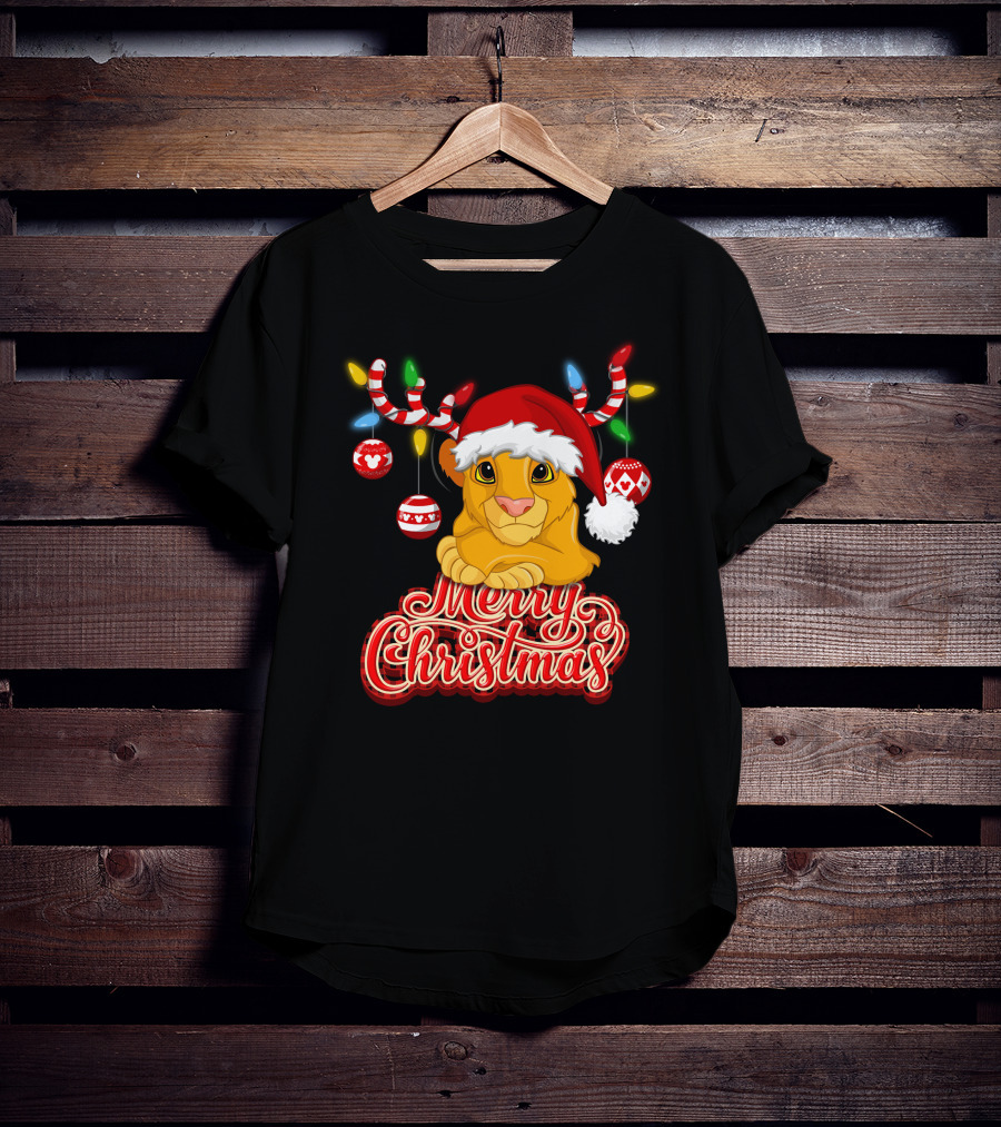 Simba Merry Christmas Santa Hat And Reindeer Antlers T-Shirt