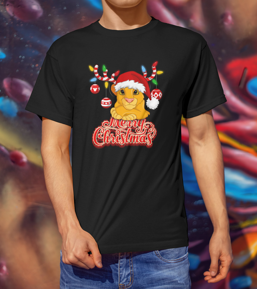Simba Merry Christmas Santa Hat And Reindeer Antlers T-Shirt