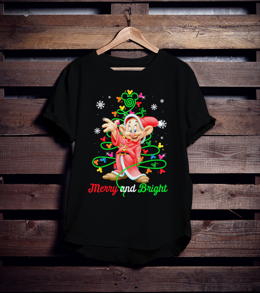 Merry And Bright Dopey Christmas Magic Tree Snowflakes T-Shirt