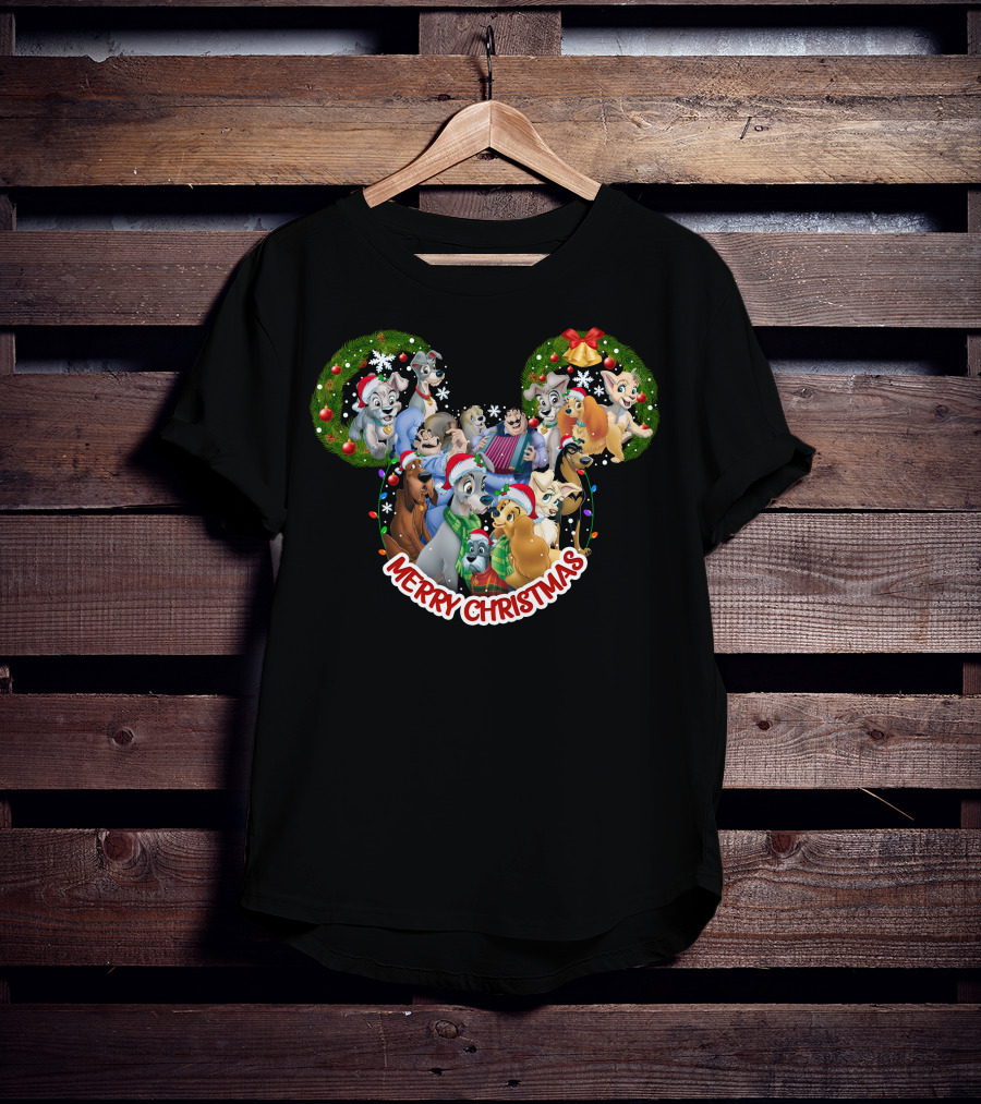 Merry Christmas Disney Lady And The Tramp Mickey Mouse Ears T-Shirt
