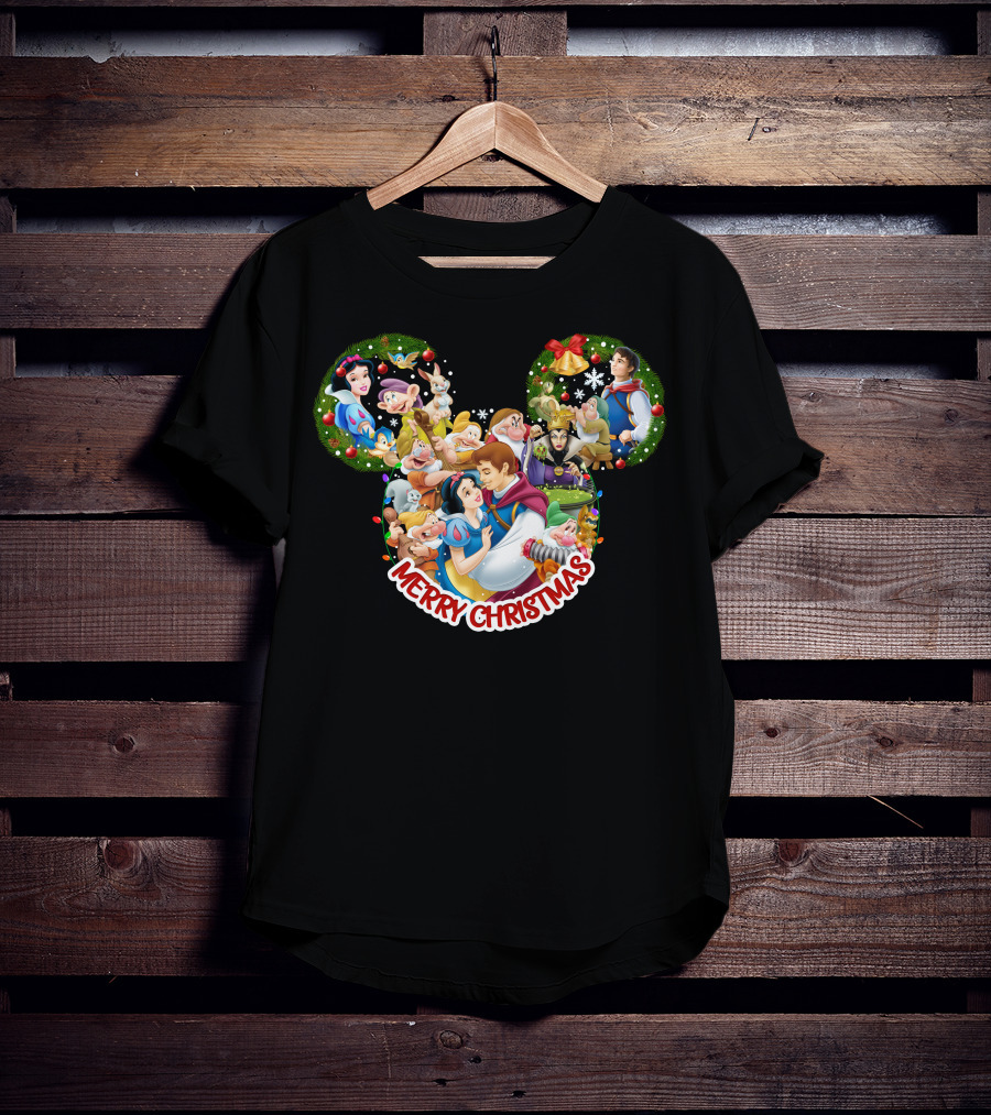 Merry Christmas Snow White And Seven Dwarfs Mickey Mouse Ears T-Shirt