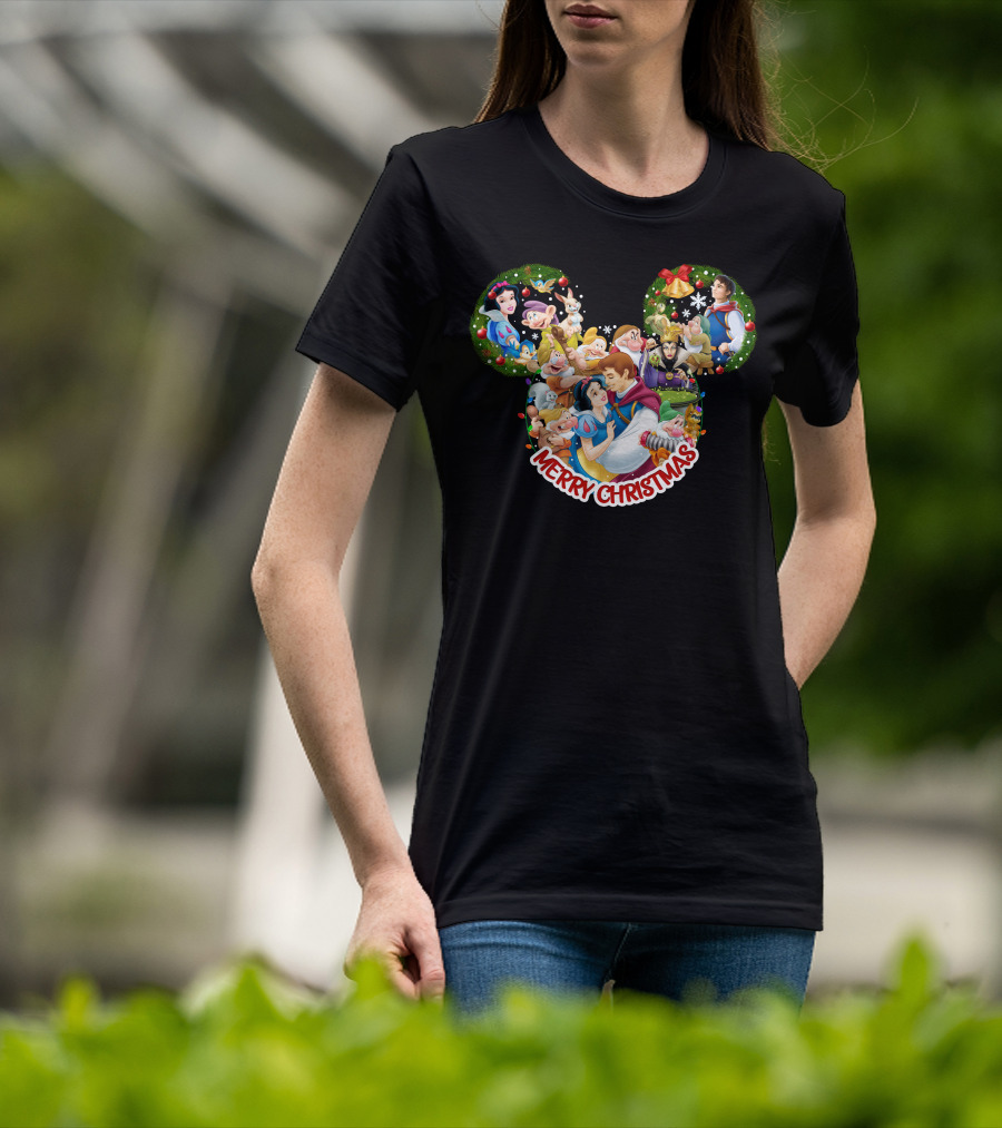 Merry Christmas Snow White And Seven Dwarfs Mickey Mouse Ears T-Shirt