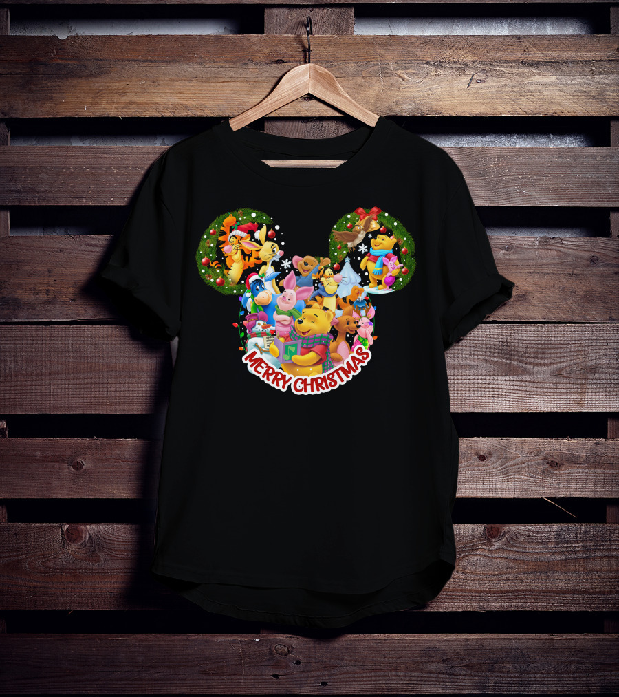 Merry Christmas Winnie The Pooh Disney Characters Mickey Ears T-Shirt