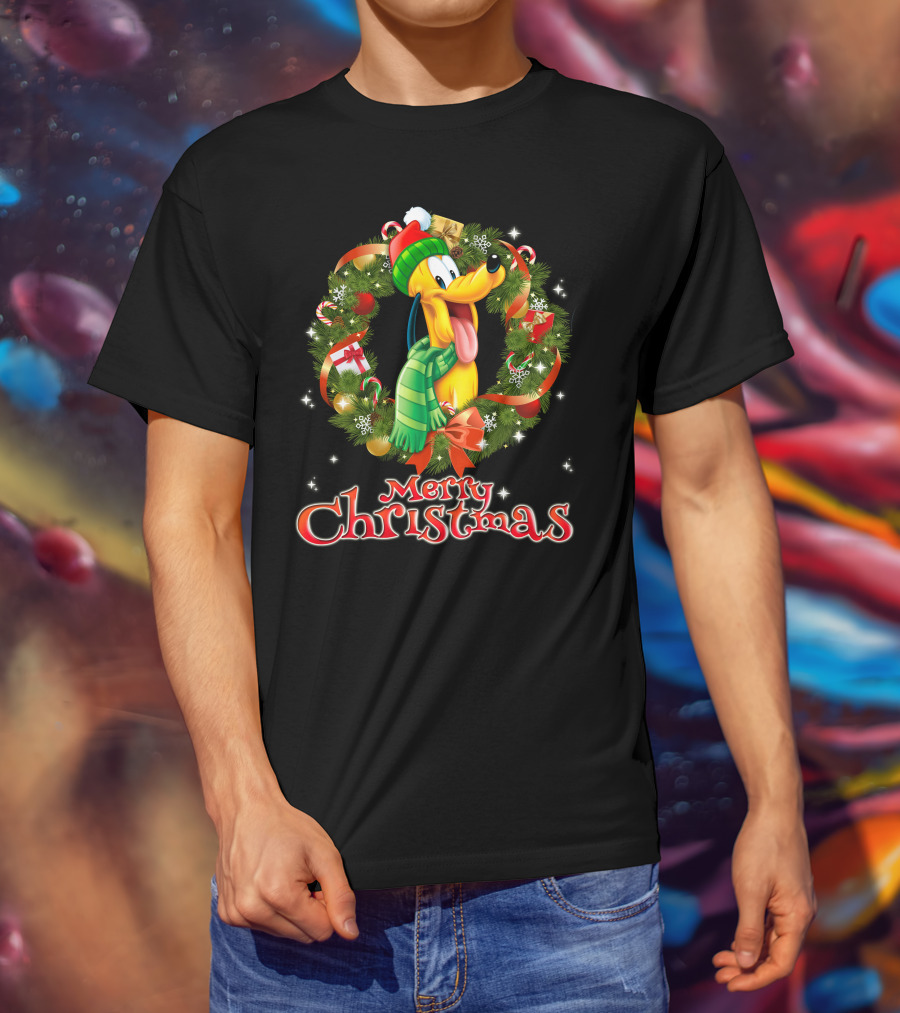 Merry Christmas Pluto Wreath Holiday Celebration T-Shirt