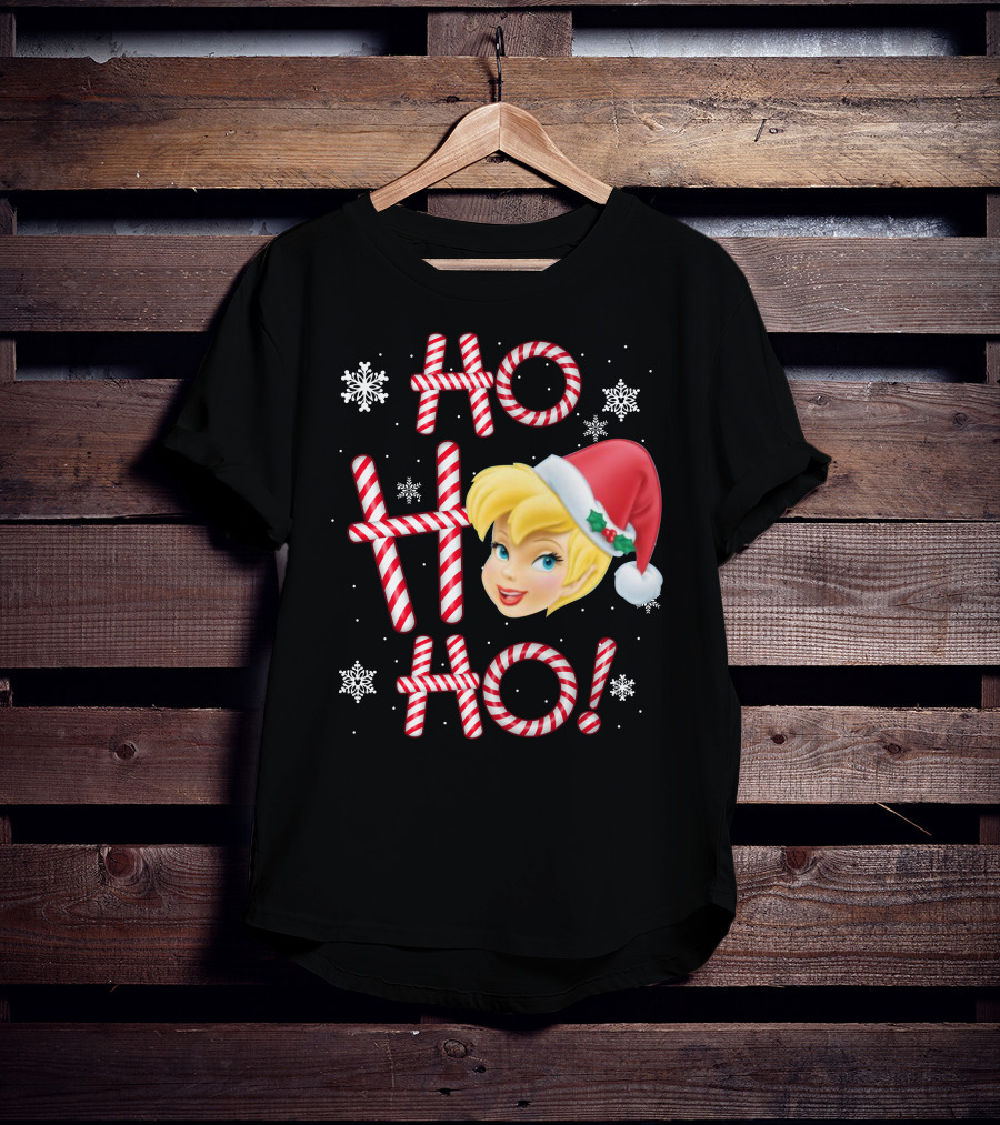 Ho Ho Ho Tinkerbell Christmas Candy Cane Snowflakes T-Shirt