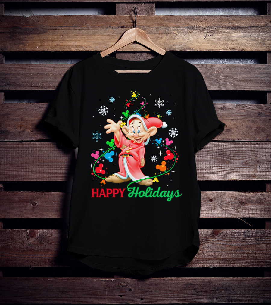Happy Holidays Dopey Disney Snow White Christmas Magic T-Shirt