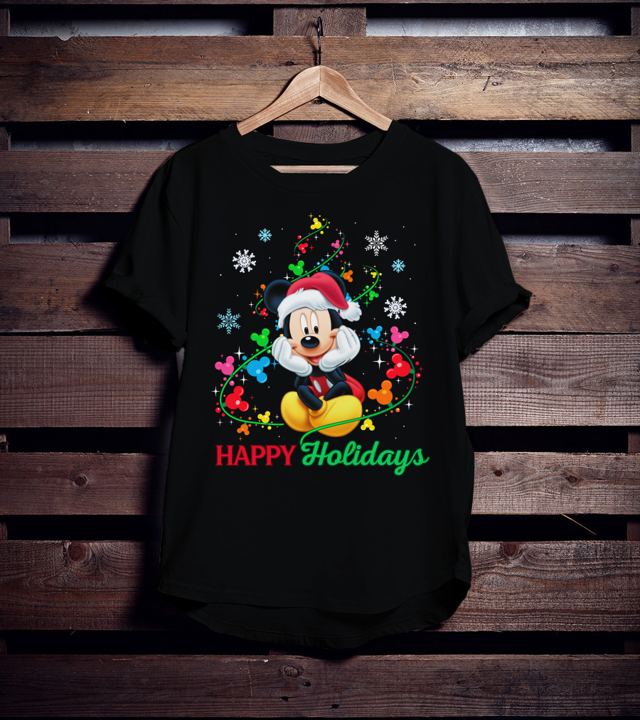 Mickey Happy Holidays Snowflakes Christmas Lights T-Shirt