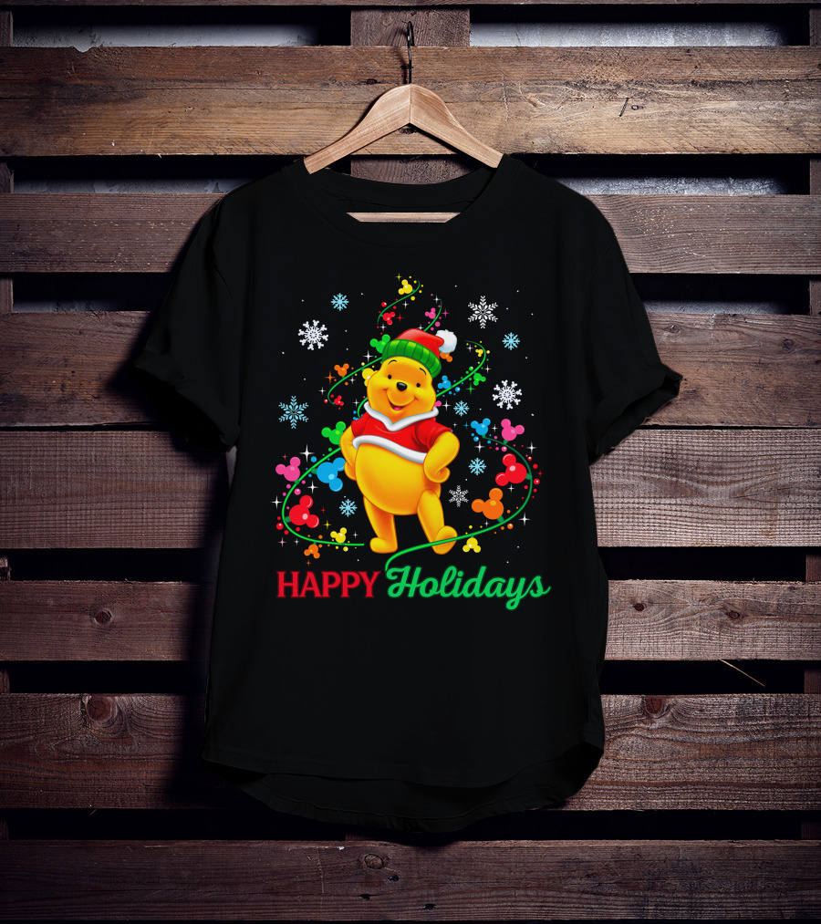 Happy Holidays Pooh Christmas Celebration T-Shirt