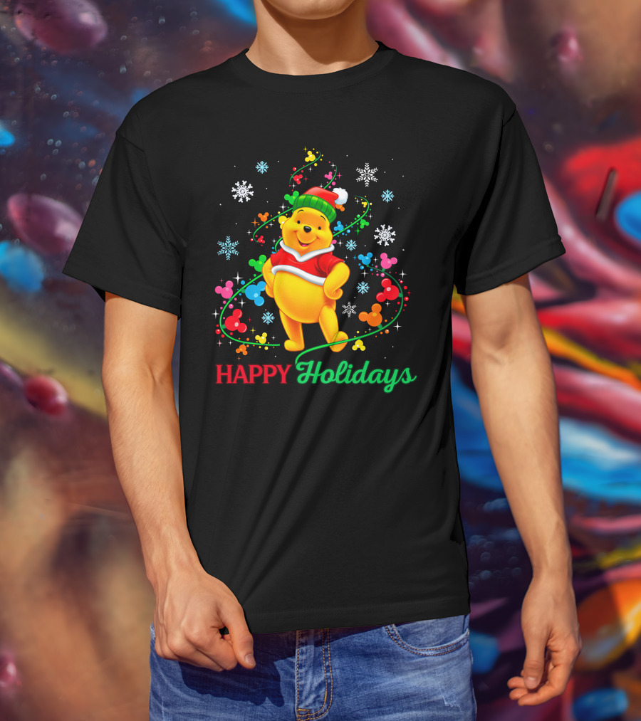 Happy Holidays Pooh Christmas Celebration T-Shirt