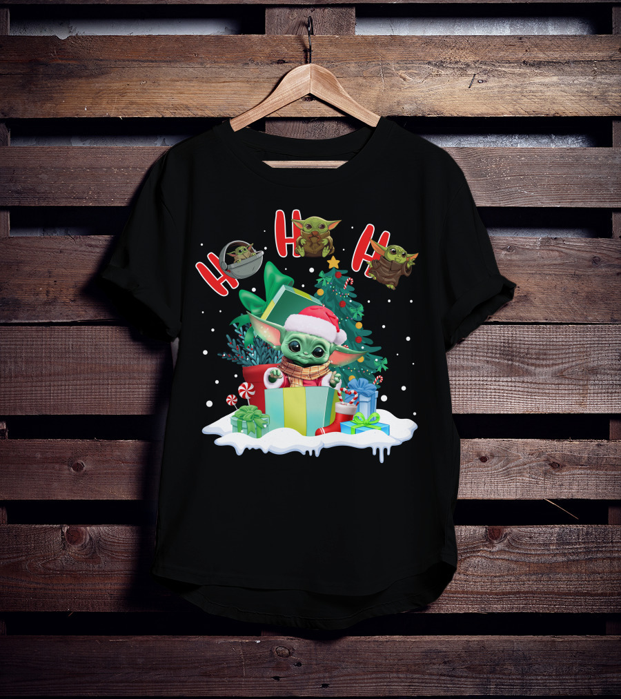 Baby Yoda Christmas Santa Hat Ho Ho Ho T-Shirt