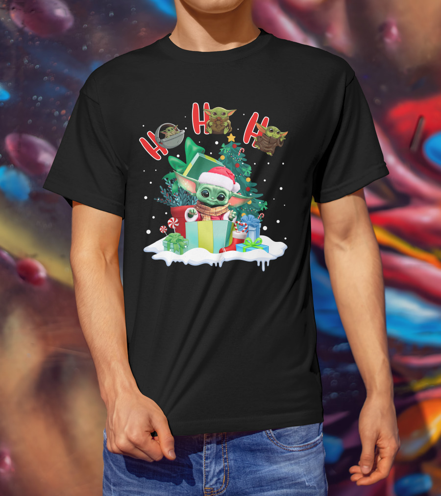 Baby Yoda Christmas Santa Hat Ho Ho Ho T-Shirt