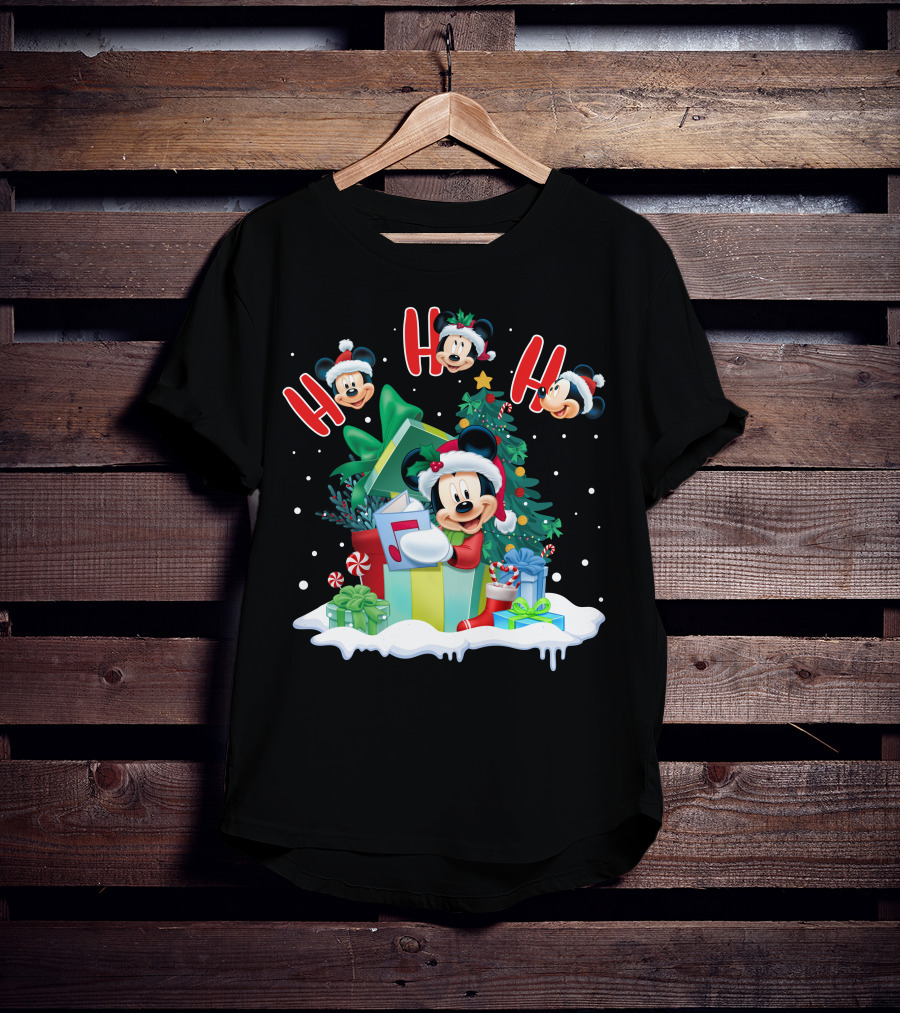 Mickey Christmas Holiday Cheer Ho Ho Ho Holiday Gifts And Tree T-Shirt