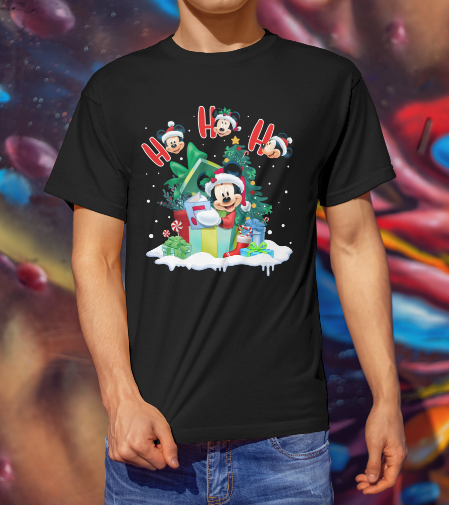 Mickey Christmas Holiday Cheer Ho Ho Ho Holiday Gifts And Tree T-Shirt