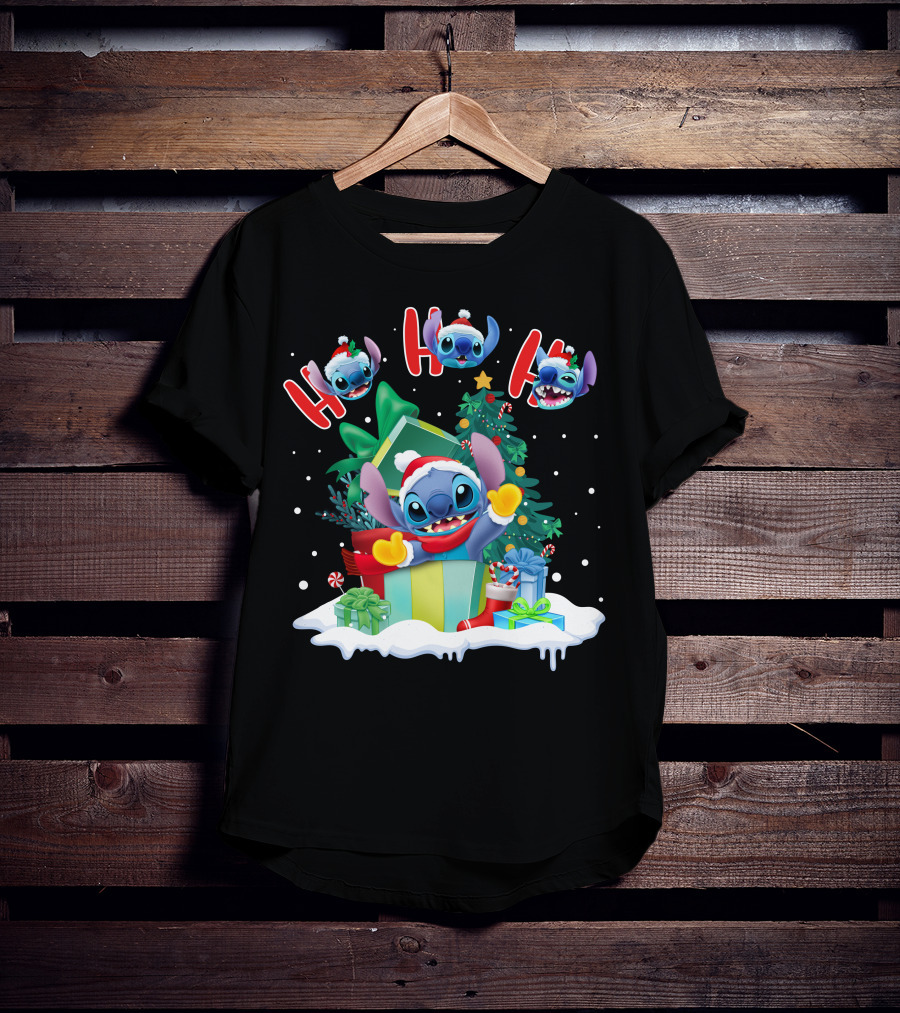 Stitch Holiday Ho Ho Ho Christmas Tree Presents T-Shirt