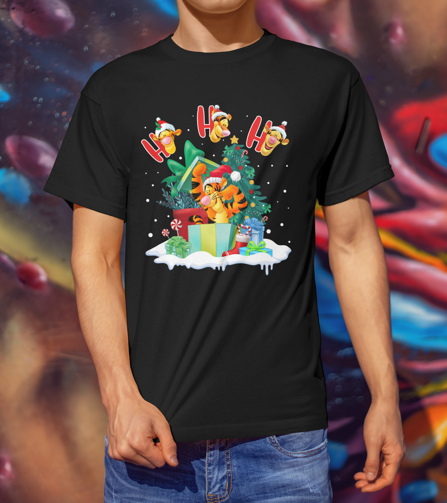 Tigger Ho Ho Ho Christmas Presents And Tree T-Shirt