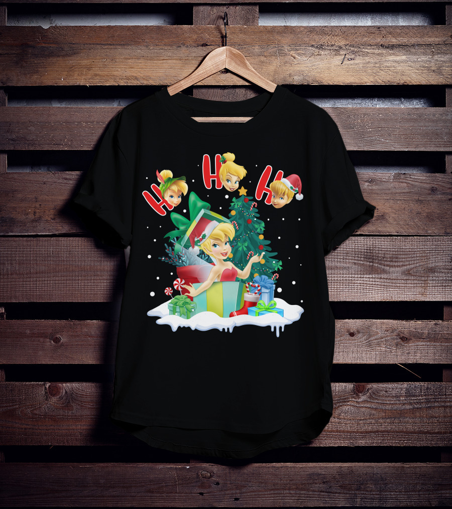 Tinkerbell Christmas Ho Ho Ho Holiday Cheer With Gifts And Tree T-Shirt