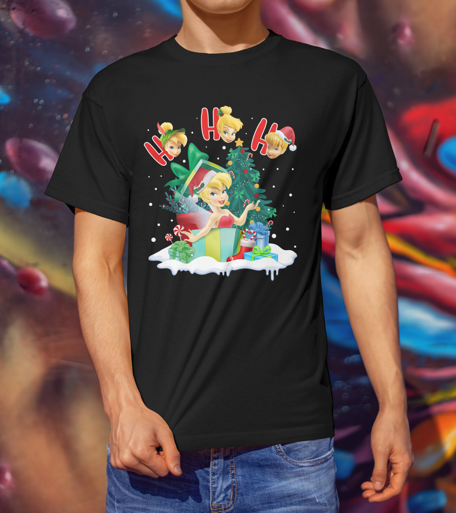 Tinkerbell Christmas Ho Ho Ho Holiday Cheer With Gifts And Tree T-Shirt
