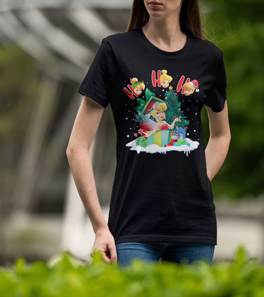 Tinkerbell Christmas Ho Ho Ho Holiday Cheer With Gifts And Tree T-Shirt