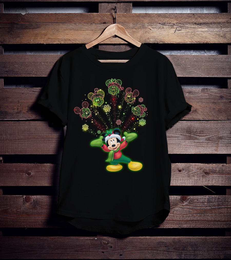Mickey Mouse Christmas Holiday Cheer With Festive Lights And Snowflakes T-Shirt