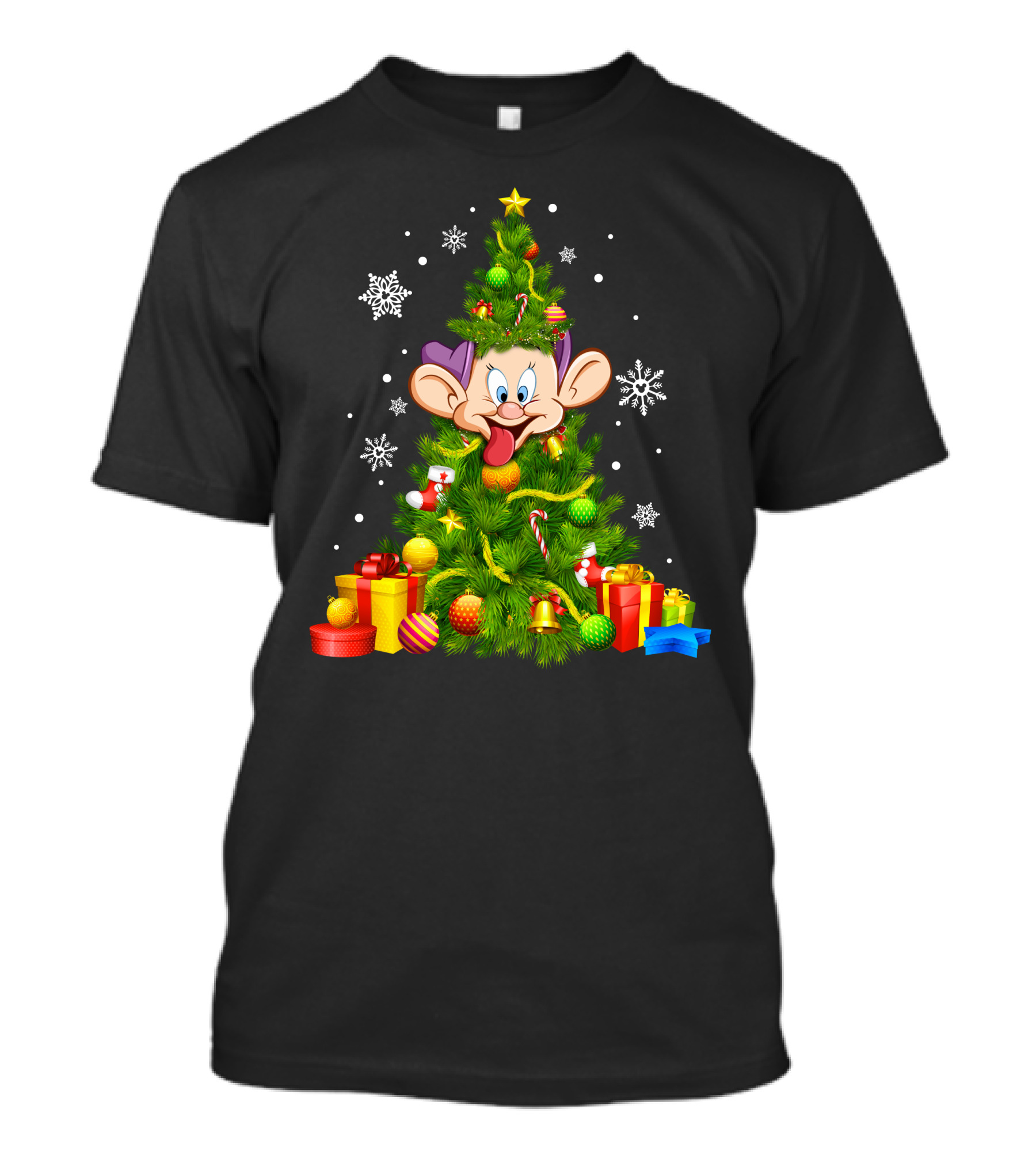 Dopey Christmas Tree Festive Decorations Snowflakes And Gifts T-Shirt