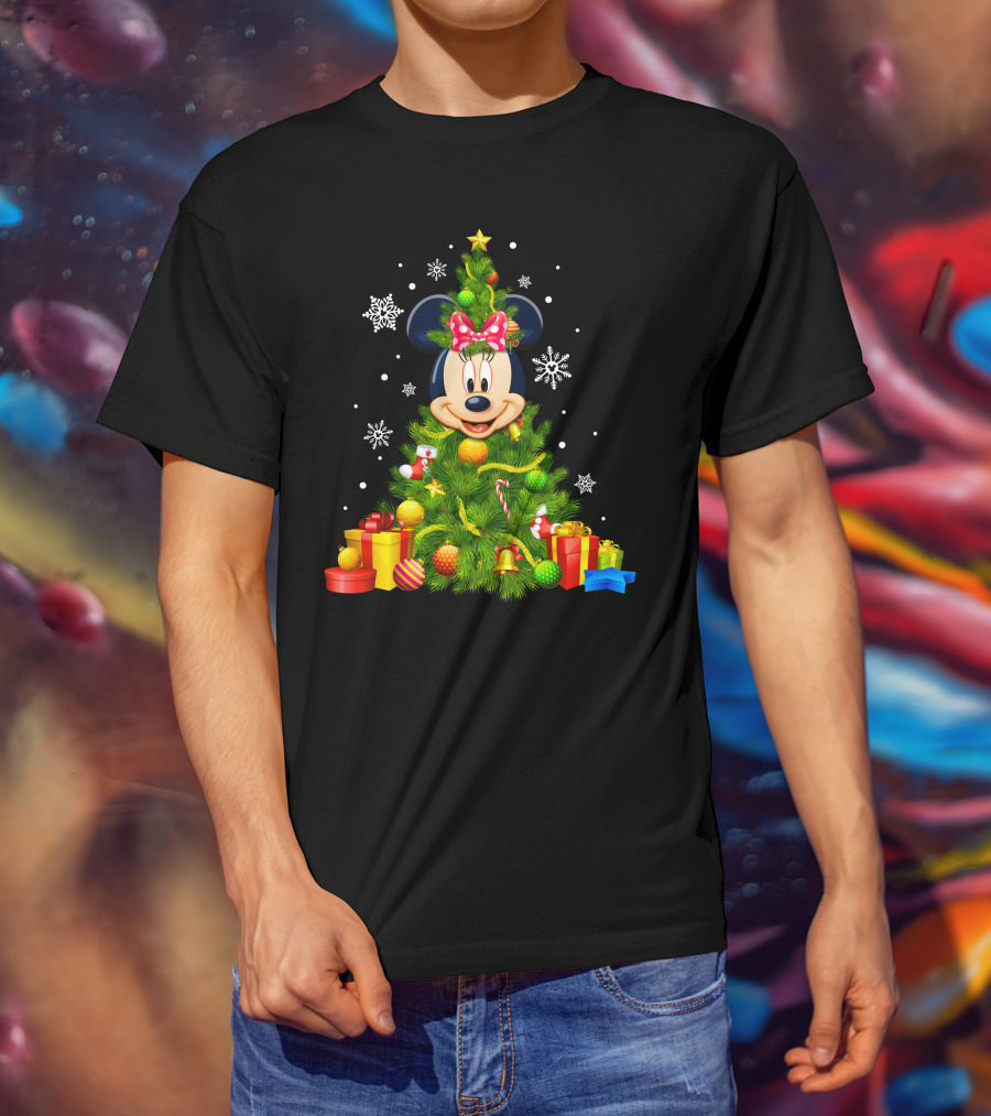 Minnie Mouse Christmas Tree With Gifts And Snowflakes T-Shirt
